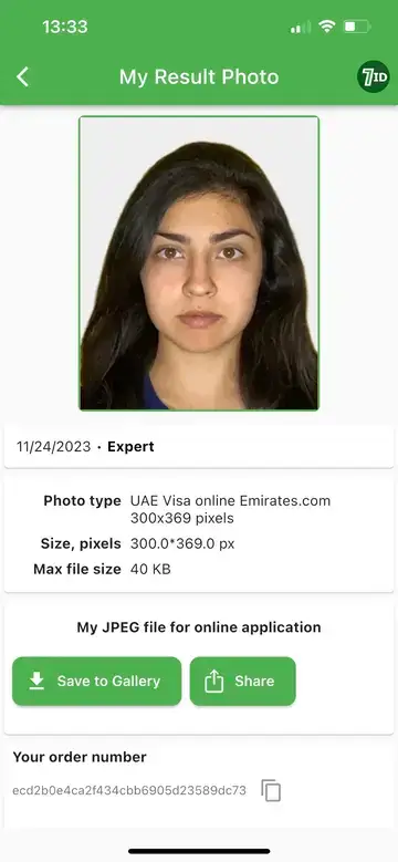 7ID: Primjer fotografije za vizu za UAE