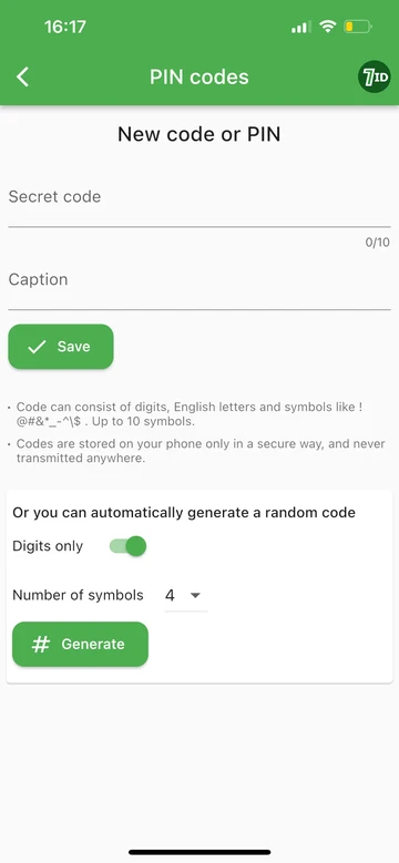 7 ID: Ստեղծեք PIN կամ կոդ