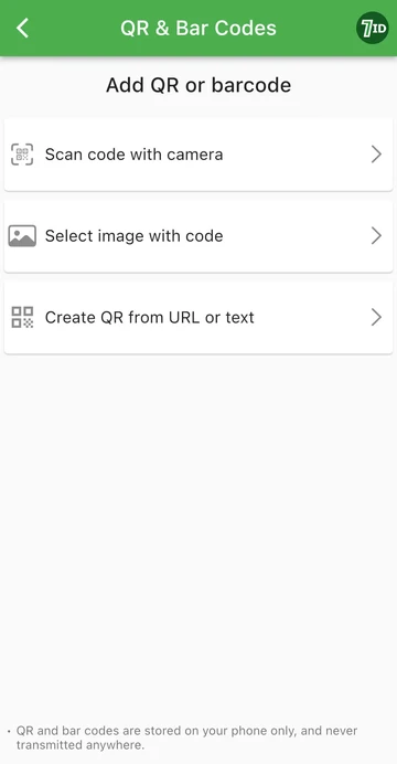 Aplikacioni 7ID: Shtoni një QR ose një kod bar