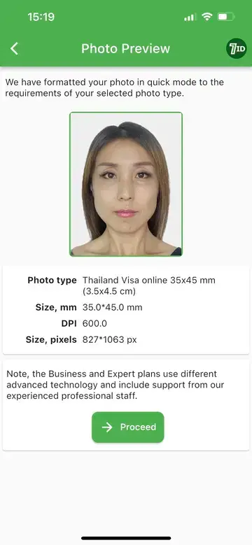 7ID-app: Thailand Visa-fotovoorbeeld