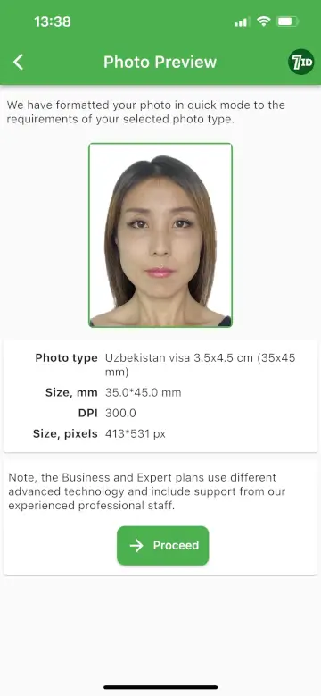 Aplikácia 7ID: Príklad fotografie s vízami pre Uzbekistan