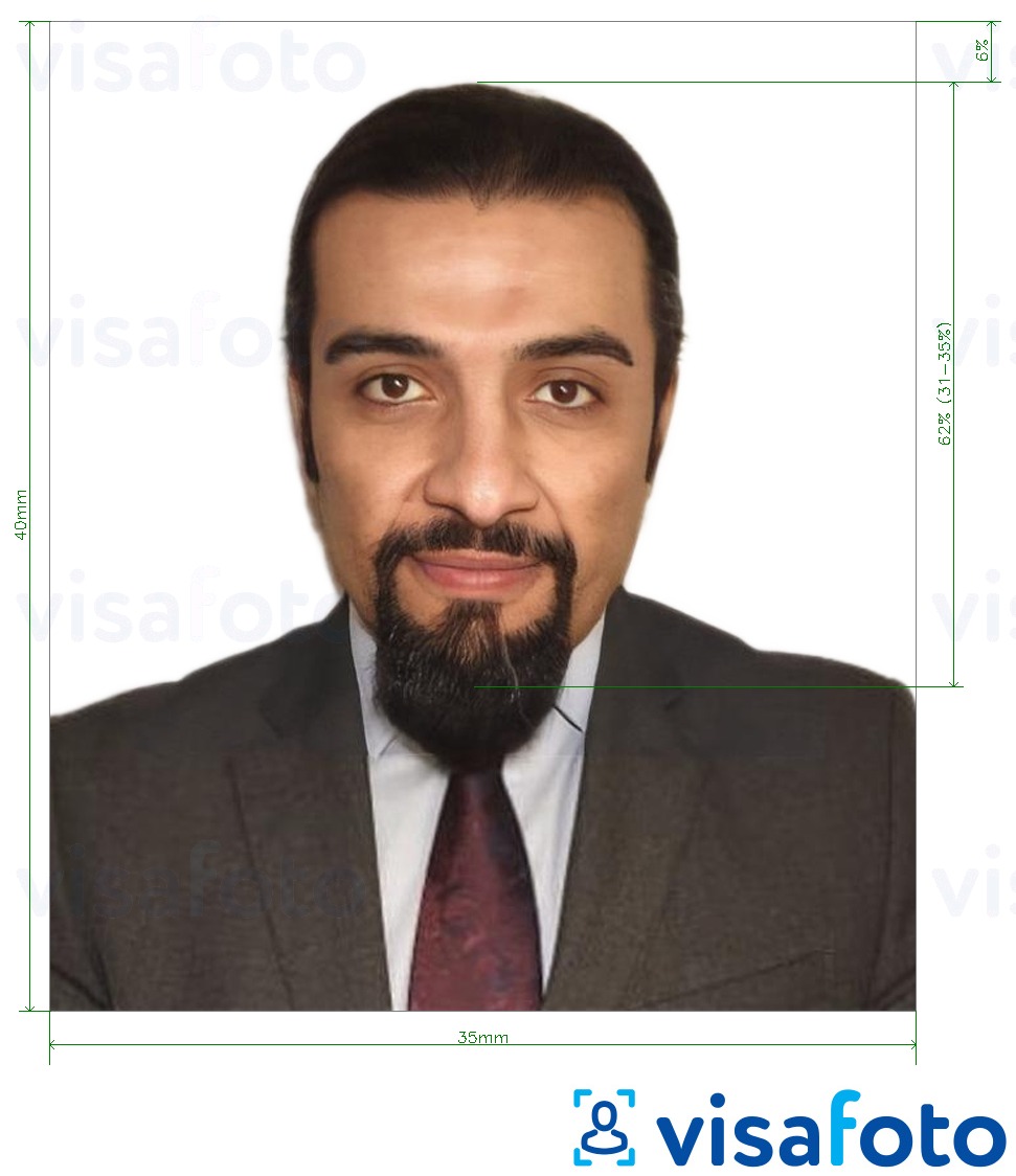 Primjer fotografije za Emirates ID / boravišna viza za UAE ICA s točno određenom veličinom