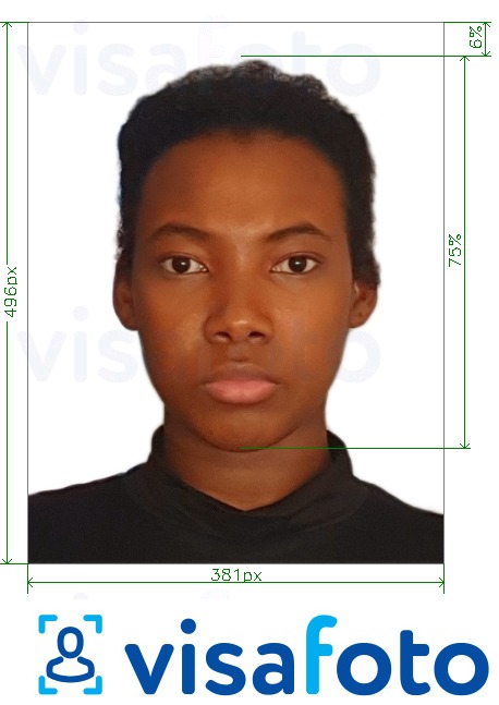 Primjer fotografije za Angola viza online 381x496 piksela s točno određenom veličinom