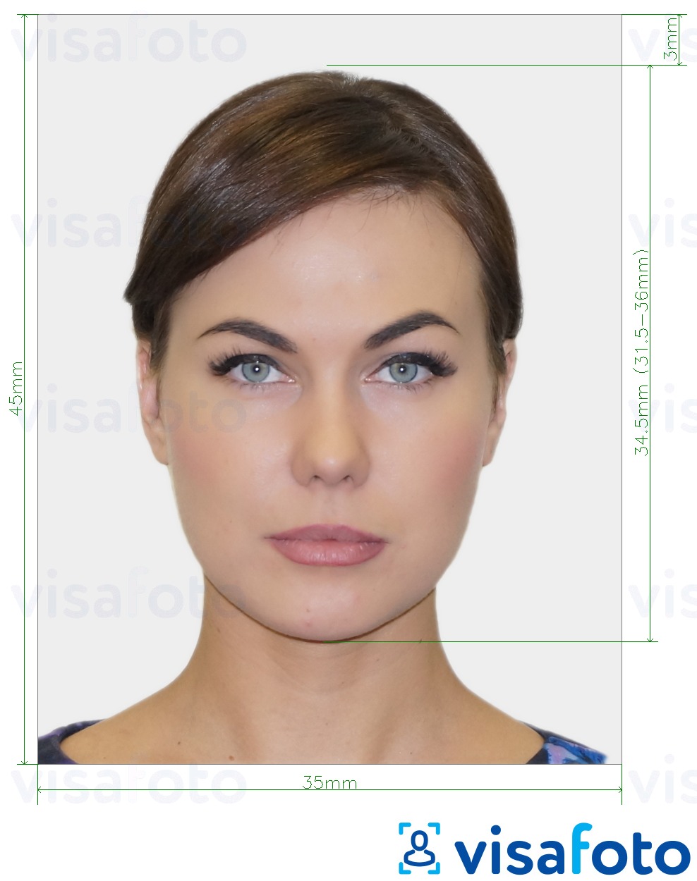 Primjer fotografije za Austrijska osobna iskaznica 35x45 mm (3,5x4,5 cm) s točno određenom veličinom