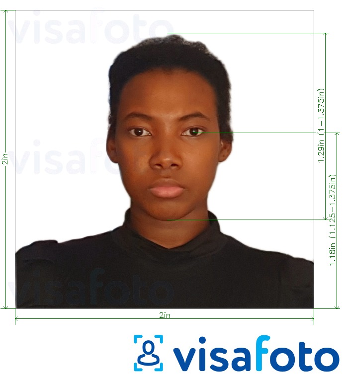 Primjer fotografije za Viza Kongo (Brazzaville) 2x2 inča (iz SAD-a, Kanade, Meksika) s točno određenom veličinom