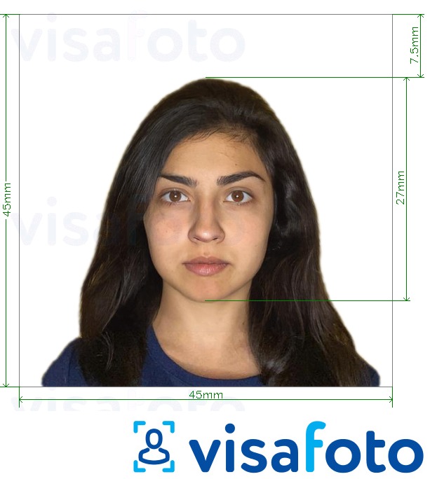 Primjer fotografije za Čile putovnica 4,5x4,5 cm s točno određenom veličinom