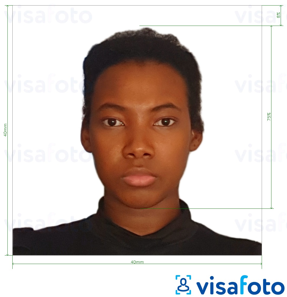 Primjer fotografije za Kamerunska putovnica 4x4 cm (40x40 mm) s točno određenom veličinom