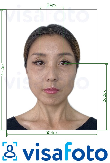 Primjer fotografije za Kina 354x472 piksela s očima na linijama s točno određenom veličinom