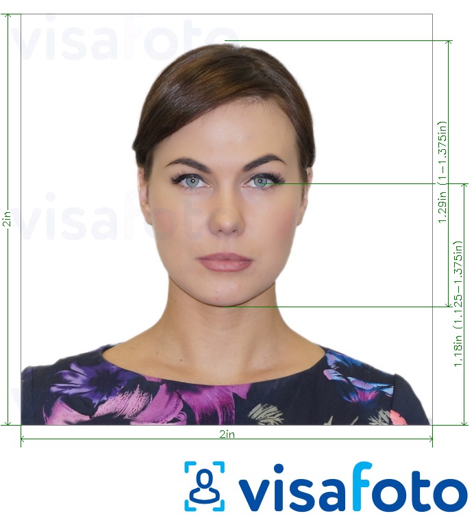 Primjer fotografije za Ciparska viza 2x2 inča od SAD-a s točno određenom veličinom