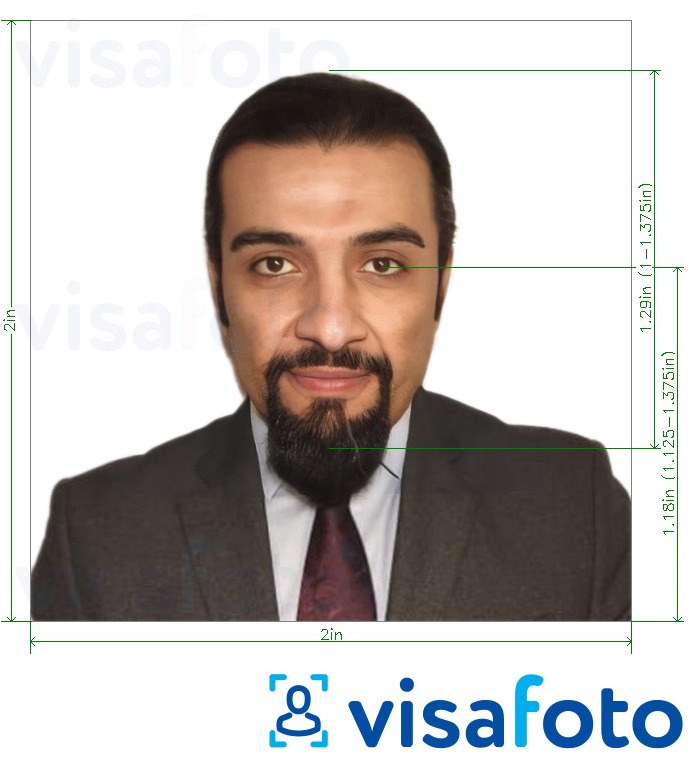 Primjer fotografije za Džibuti viza 2x2 inča (51x51 mm, 5x5 cm) s točno određenom veličinom