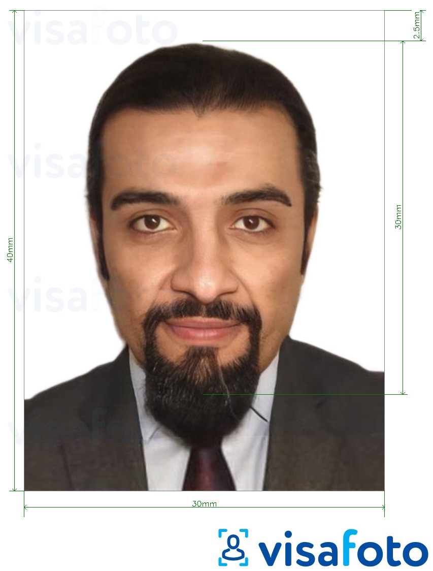 Primjer fotografije za Etiopska viza izvanmrežno 3x4 cm (30x40 mm) s točno određenom veličinom