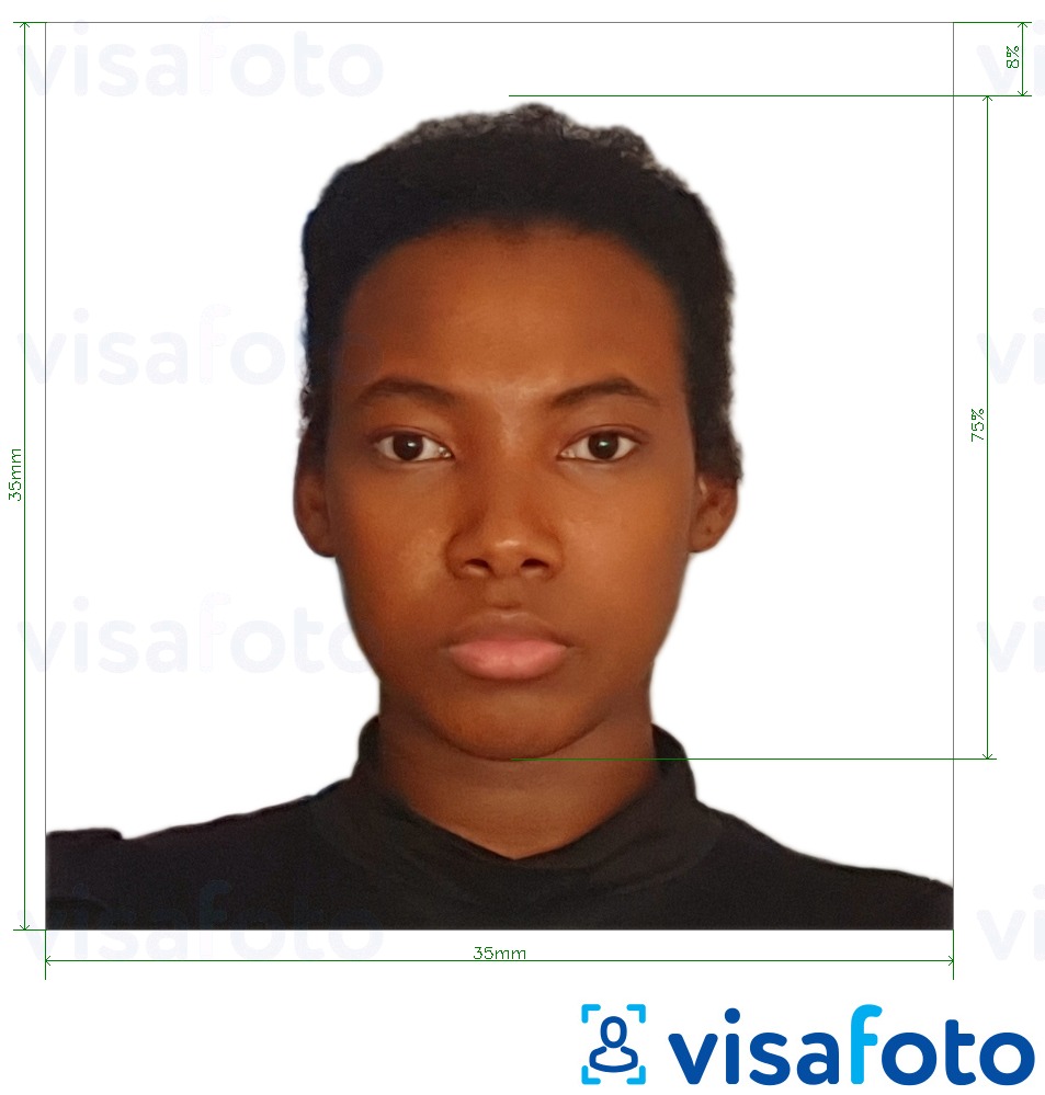 Primjer fotografije za Gabonska viza 35x35 mm (3,5x3,5 cm) s točno određenom veličinom