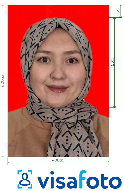 Primjer fotografije za Registracija Indonezijske e-vize s točno određenom veličinom