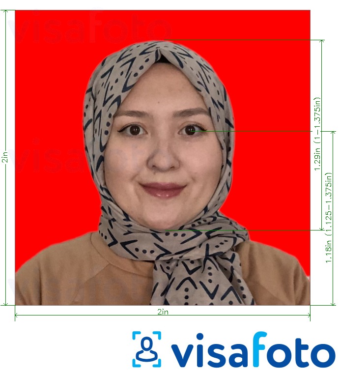Primjer fotografije za Indonezija putovnica 51x51 mm (2x2 inča) crvena pozadina s točno određenom veličinom
