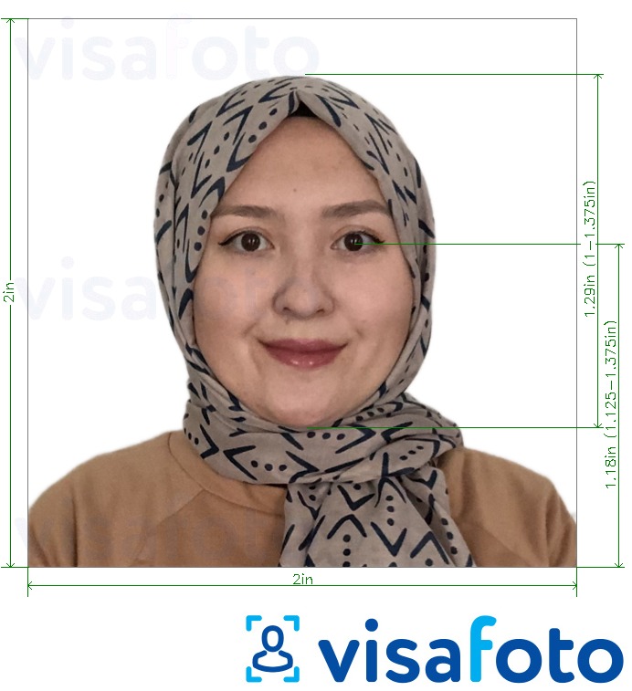 Primjer fotografije za Indonezija Visa 2x2 inča (51x51 mm) s točno određenom veličinom