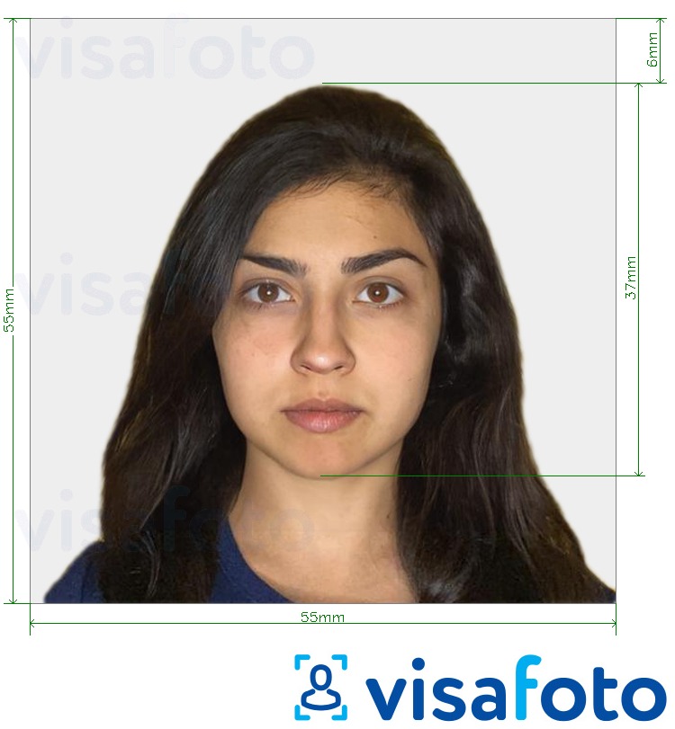 Primjer fotografije za Izraelska viza 55x55mm (obično iz Indije) s točno određenom veličinom