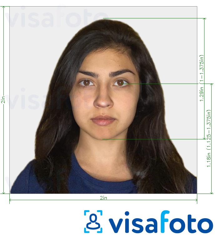 Primjer fotografije za Visa u Indiji (2x2 inča, 51 x 51 mm) s točno određenom veličinom