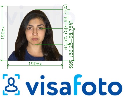 Primjer fotografije za Indija Visa 190x190 px putem VFSglobal.com s točno određenom veličinom