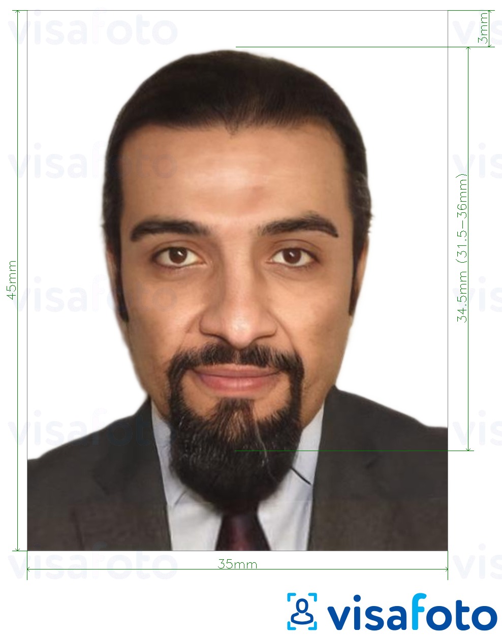 Primjer fotografije za Iračka putovnica 35x45 mm (3,5x4,5 cm) s točno određenom veličinom