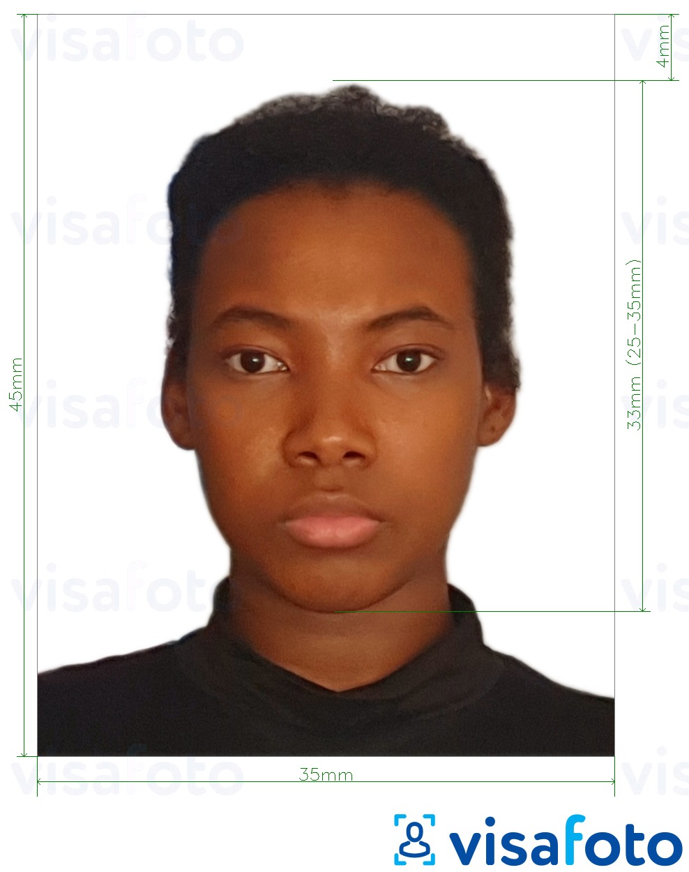 Primjer fotografije za Jamaička putovnica 35x45 mm (3,5x4,5 cm) s točno određenom veličinom
