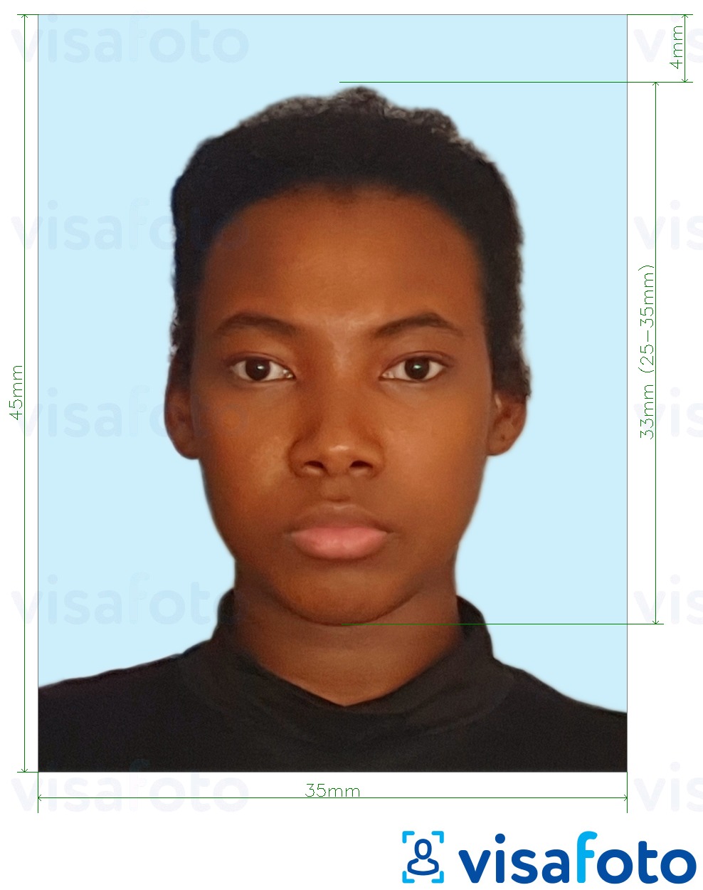 Primjer fotografije za Jamajka putovnica 35x45 mm blijedoplava pozadina s točno određenom veličinom