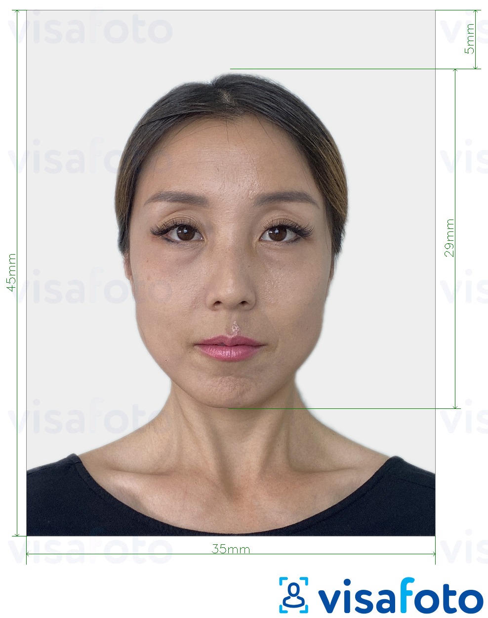 Primjer fotografije za Japan E-viza 35x45 mm s točno određenom veličinom