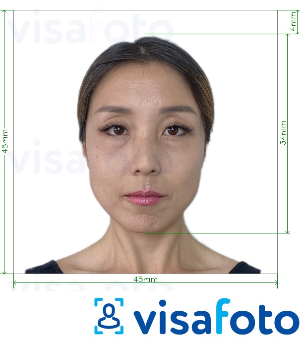 Primjer fotografije za Japan Visa 45x45mm, glava 34 mm s točno određenom veličinom
