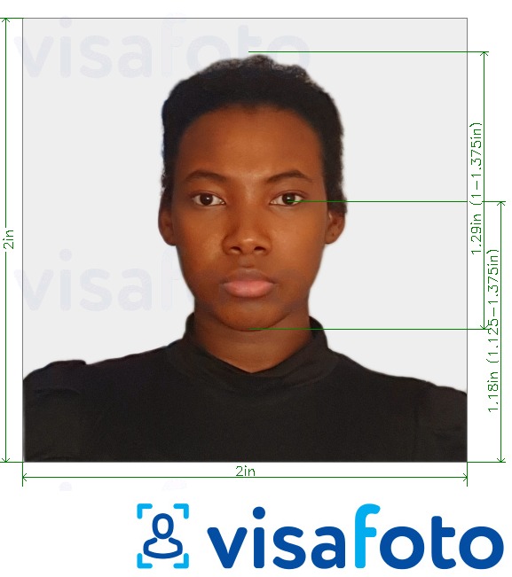 Primjer fotografije za Kenijska putovnica 2 x 2 inča (51 x 51 mm, 5 x 5 cm) s točno određenom veličinom