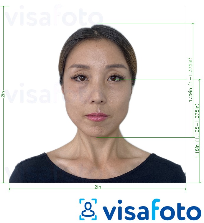 Primjer fotografije za Kambodžanska viza 2x2 inča iz SAD-a s točno određenom veličinom