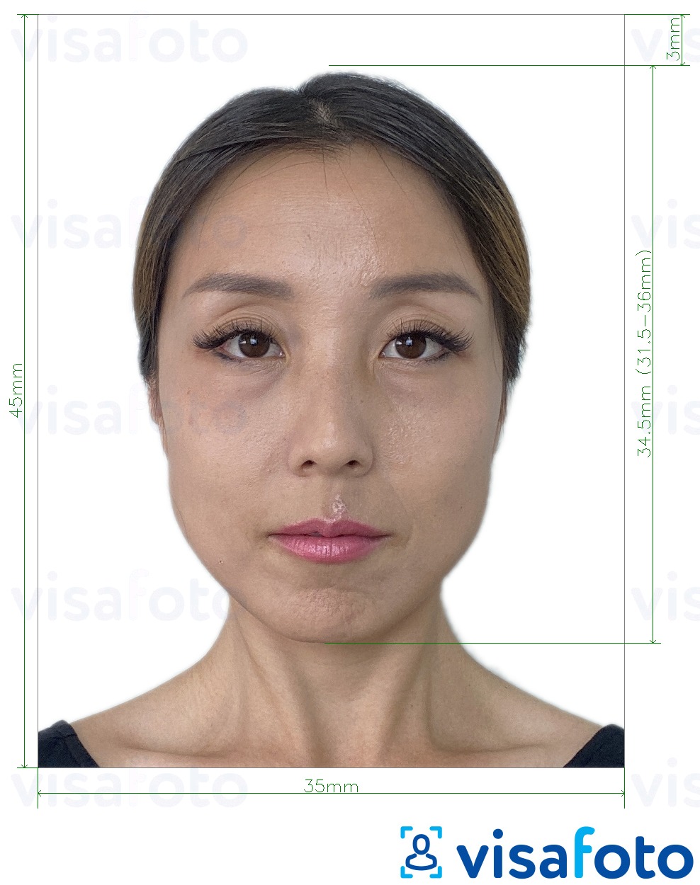 Primjer fotografije za Južnokorejska registracijska kartica 35x45 mm s točno određenom veličinom