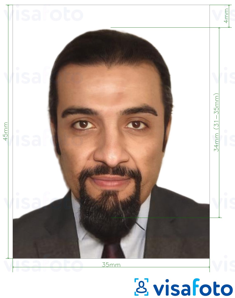 Primjer fotografije za Kuvajtska viza 35x45 mm s točno određenom veličinom