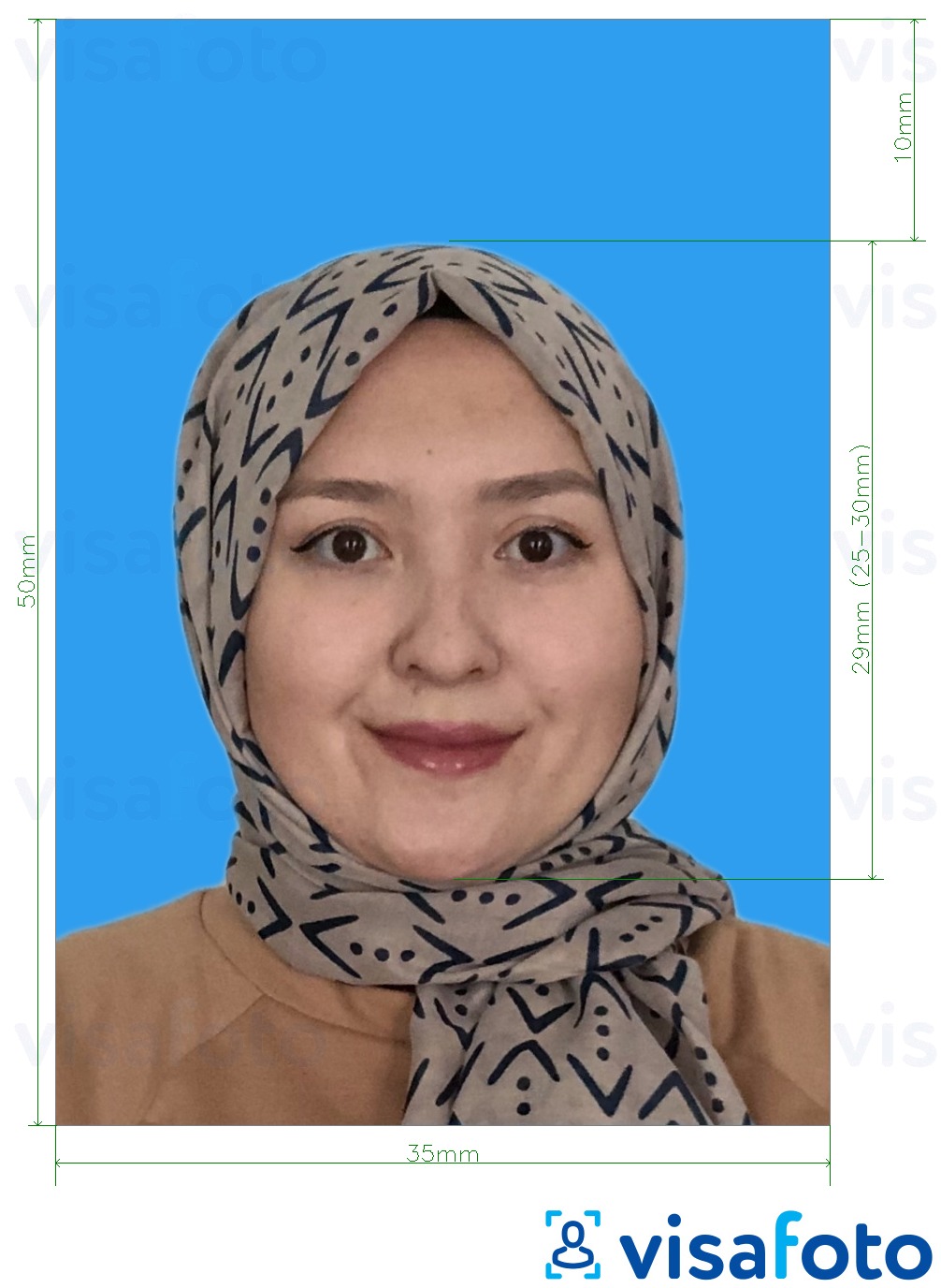 Primjer fotografije za Malezija putovnica 35x50 mm plava pozadina s točno određenom veličinom