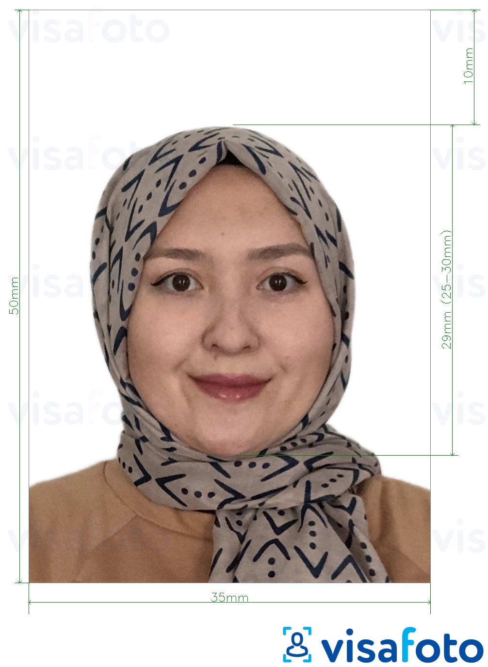 Primjer fotografije za Malezija putovnica 35x50 mm bijela pozadina s točno određenom veličinom