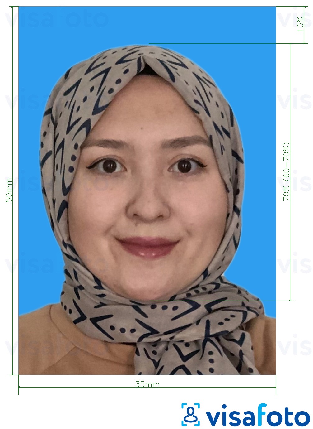 Primjer fotografije za Malezija Visa 35x50 mm plava pozadina s točno određenom veličinom