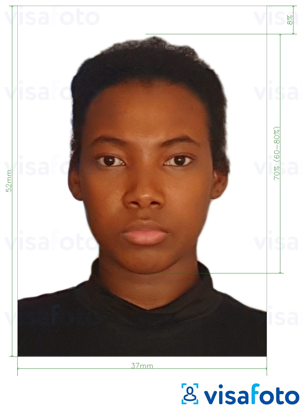 Primjer fotografije za Namibijska putovnica 37x52mm (3.7x5.2 cm) s točno određenom veličinom