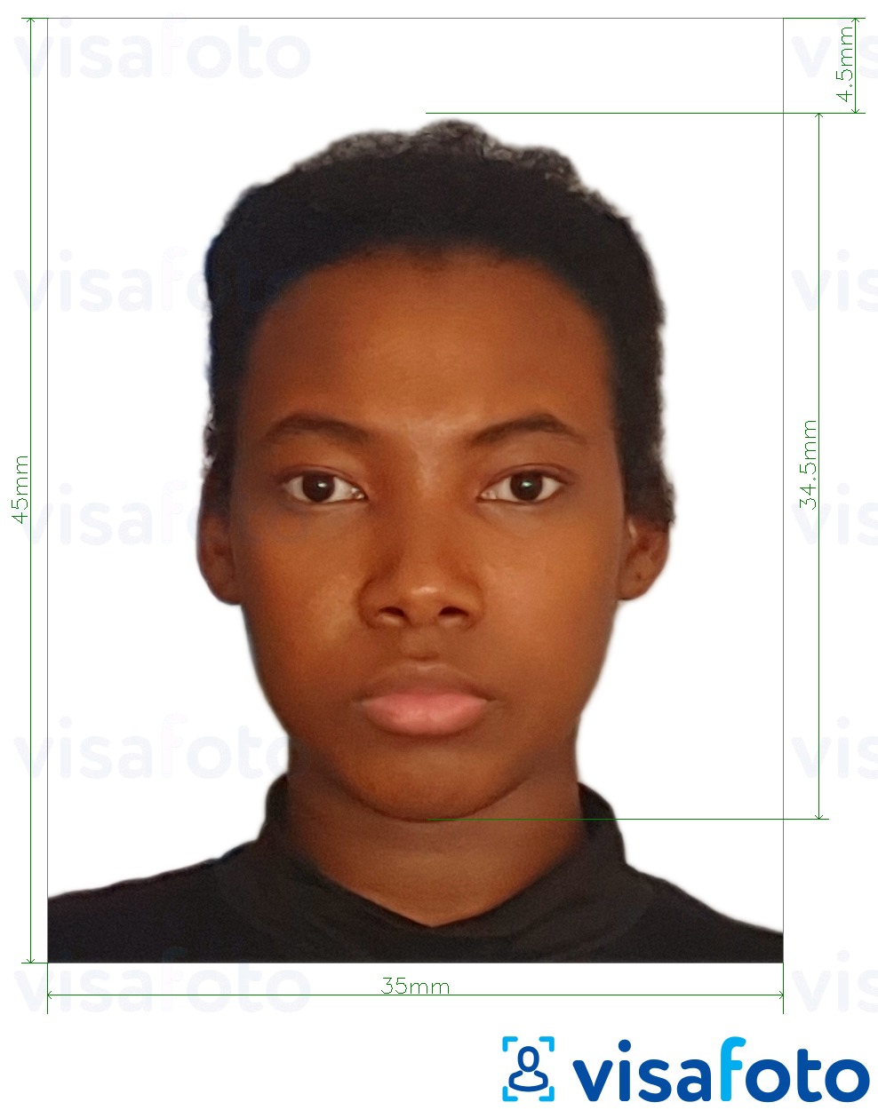 Primjer fotografije za Nigerijska putovnica 35x45 mm s točno određenom veličinom