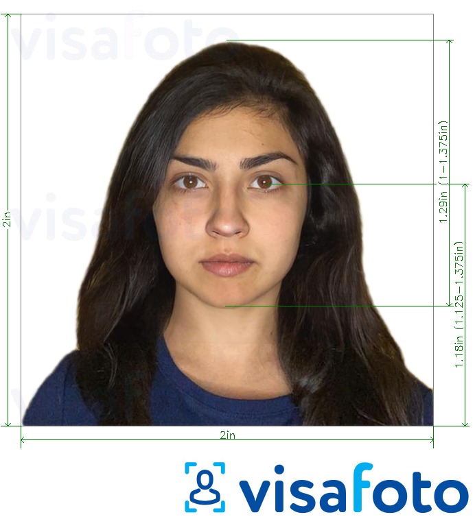Primjer fotografije za Filipinska viza 2x2 inča s točno određenom veličinom