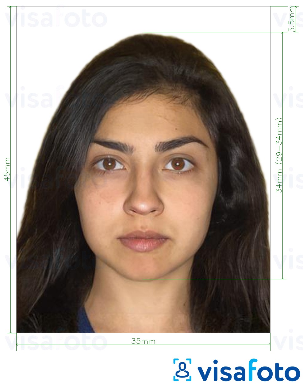 Primjer fotografije za Pakistanska viza 35x45 mm s točno određenom veličinom