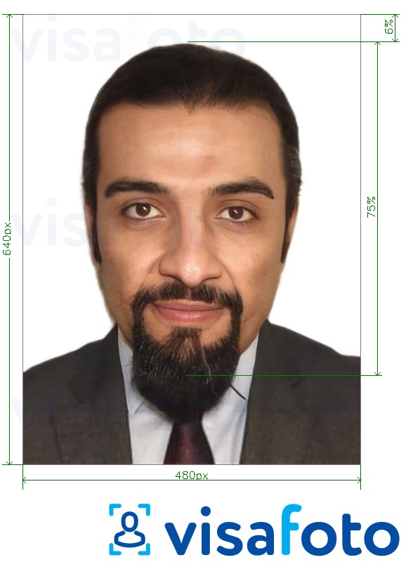 Primjer fotografije za Saudijska Arabija Osobna iskaznica Absher 640x480 piksela s točno određenom veličinom