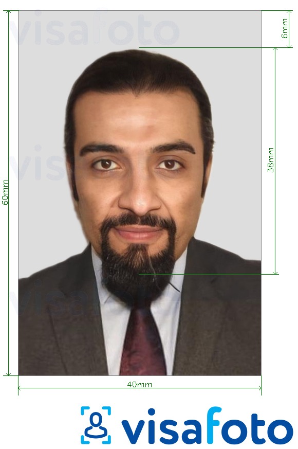 Primjer fotografije za ID kartica Saudijske Arabije 4x6 cm s točno određenom veličinom