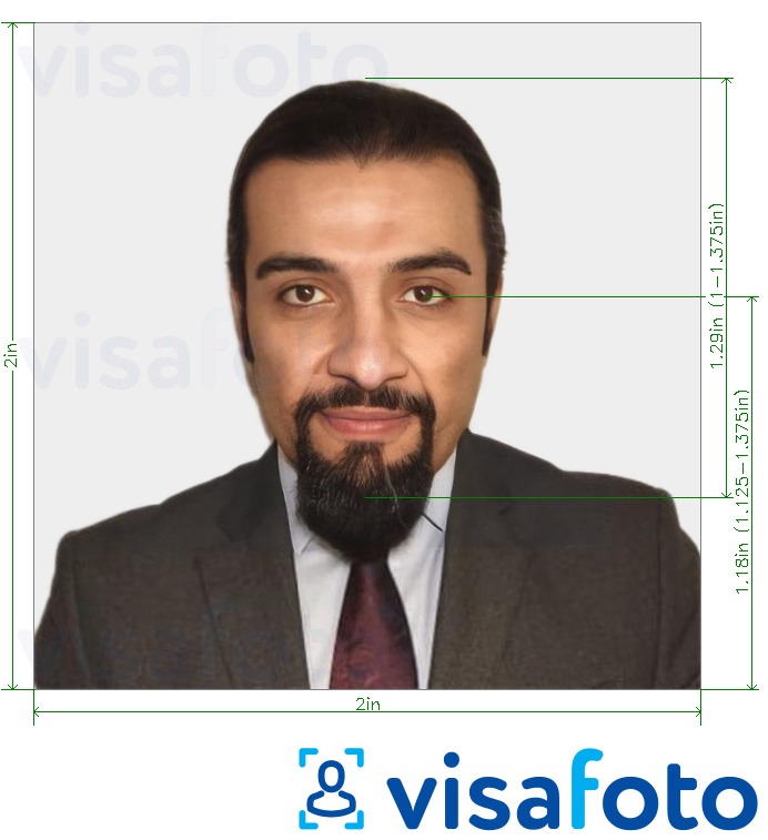 Primjer fotografije za Viza Saudijske Arabije 2x2 inča (51 x 51 mm) s točno određenom veličinom