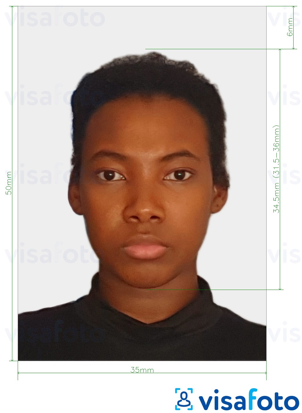Primjer fotografije za Surinamska putovnica 50x35 mm s točno određenom veličinom