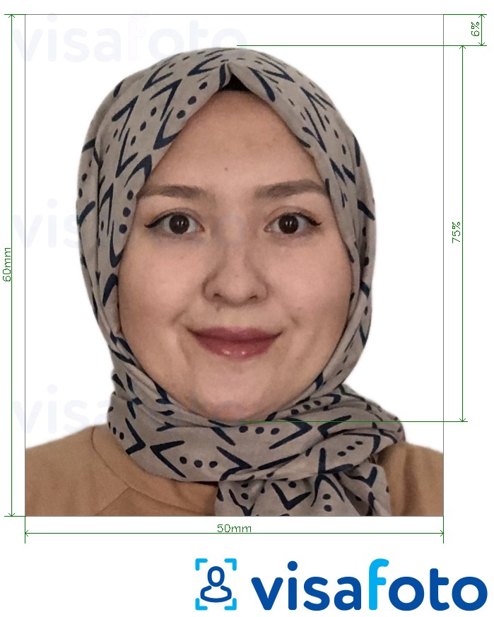Primjer fotografije za Tadžikistanska e-viza 5x6 cm (50x60 mm) s točno određenom veličinom