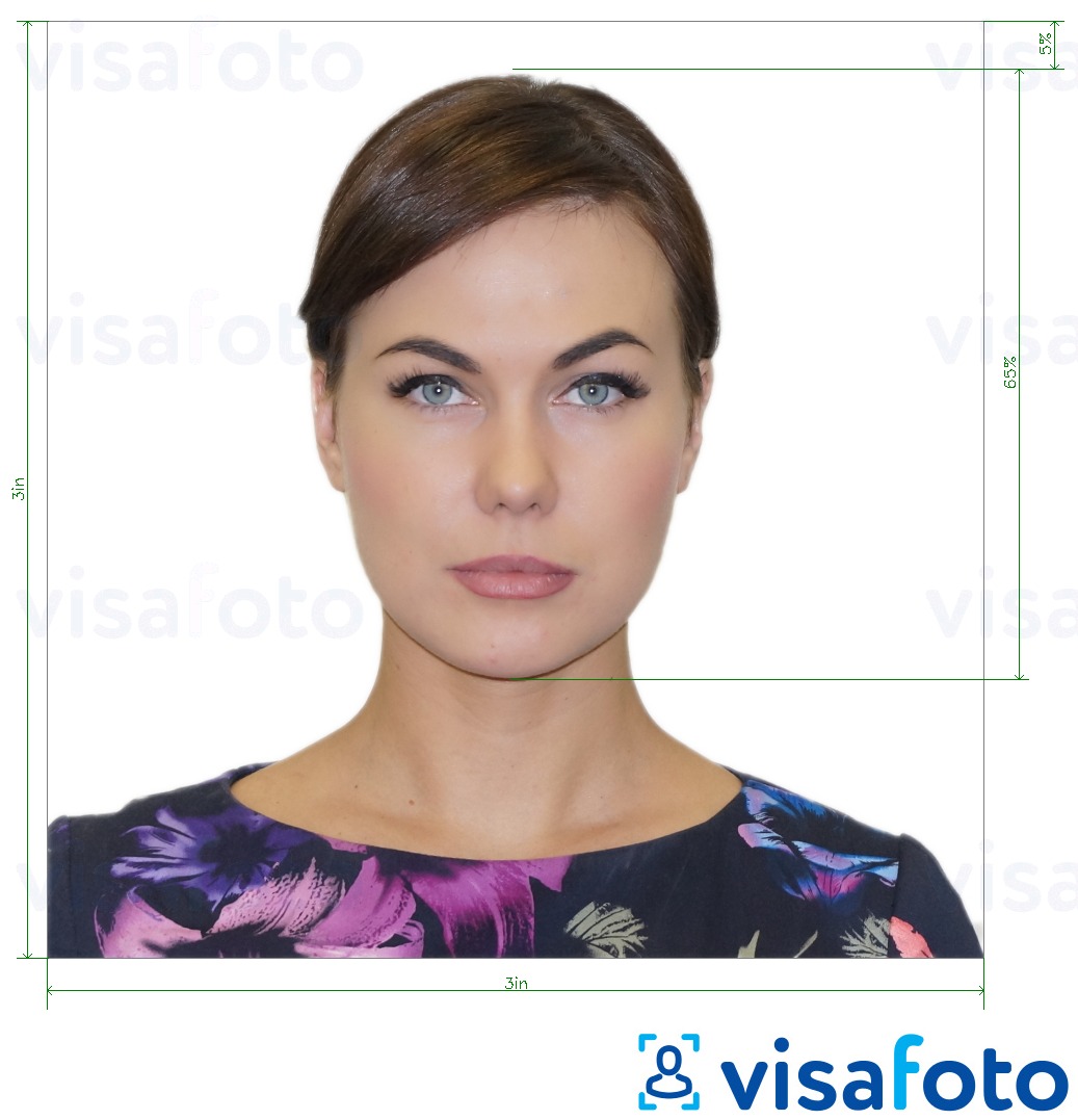Primjer fotografije za USA CCHI ID značka 3x3 inča s točno određenom veličinom