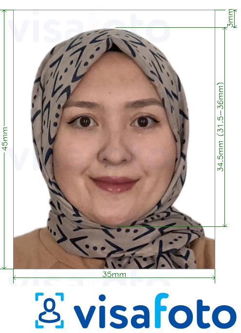 Primjer fotografije za Uzbekistan vize 3,5x4,5 cm (35x45 mm) s točno određenom veličinom