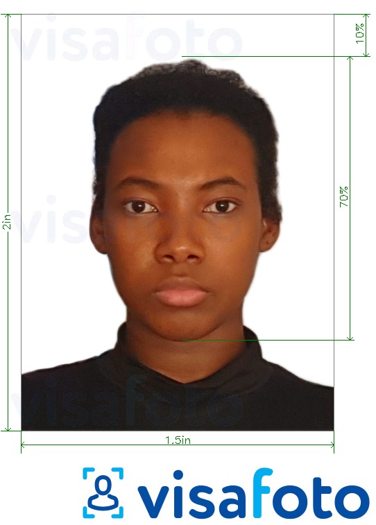 Primjer fotografije za Zambijska putovnica 1,5x2 inča (51 x 38 mm) s točno određenom veličinom