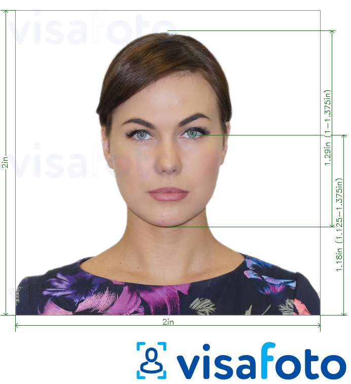 Primjer fotografije za UN putovnica 2x2 inča (51x51 mm) s točno određenom veličinom