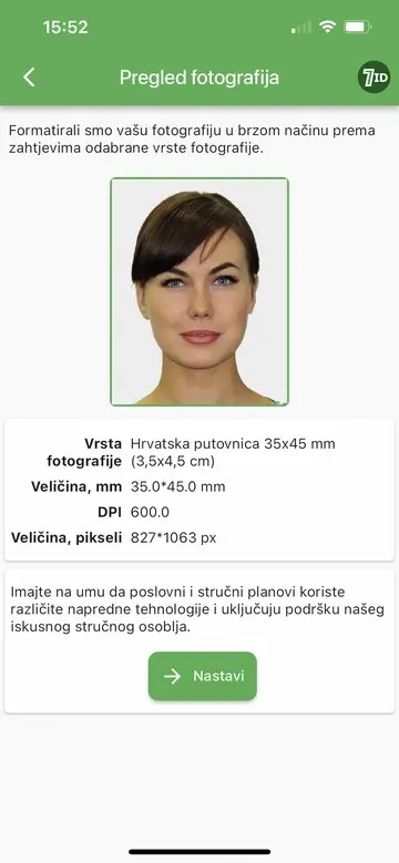 Aplikacija 7ID: Primjer fotografije hrvatske putovnice