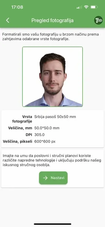 7ID App: Serbia Passport Photo Example